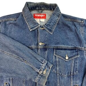 VTG Wrangler Hero Mens Blue Denim Trucker Jacket Medium Wash XL